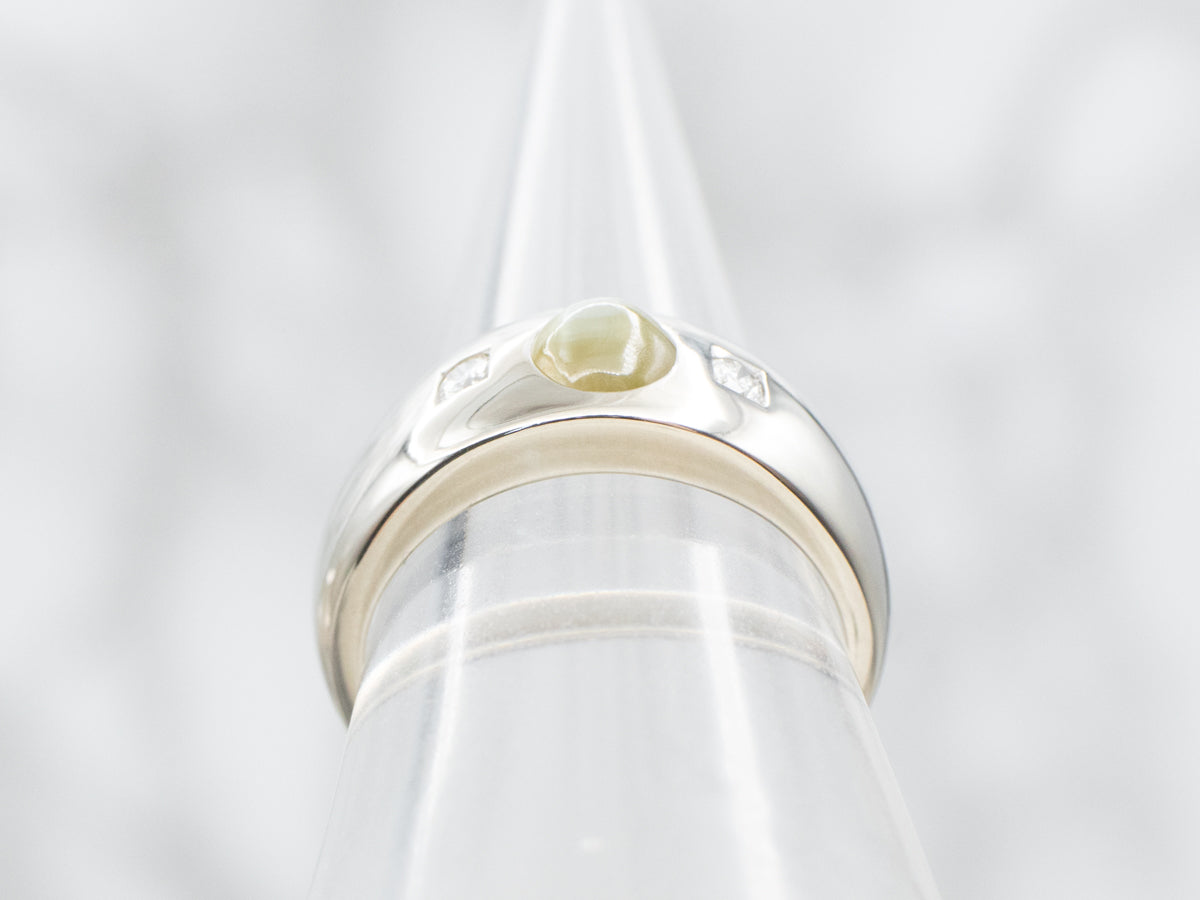 Unisex Cat's Eye Chrysoberyl and Diamond Ring