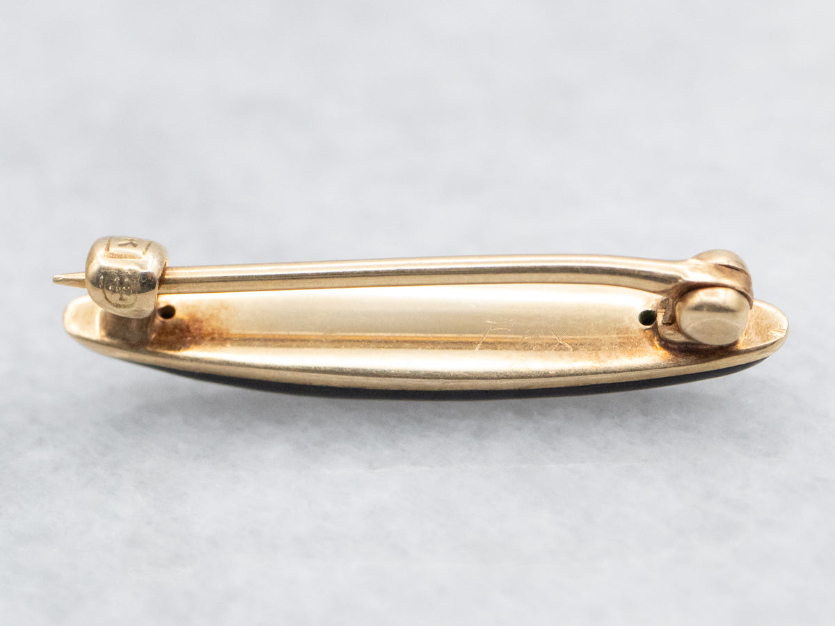 Victorian Black Enamel and Seed Pearl Brooch