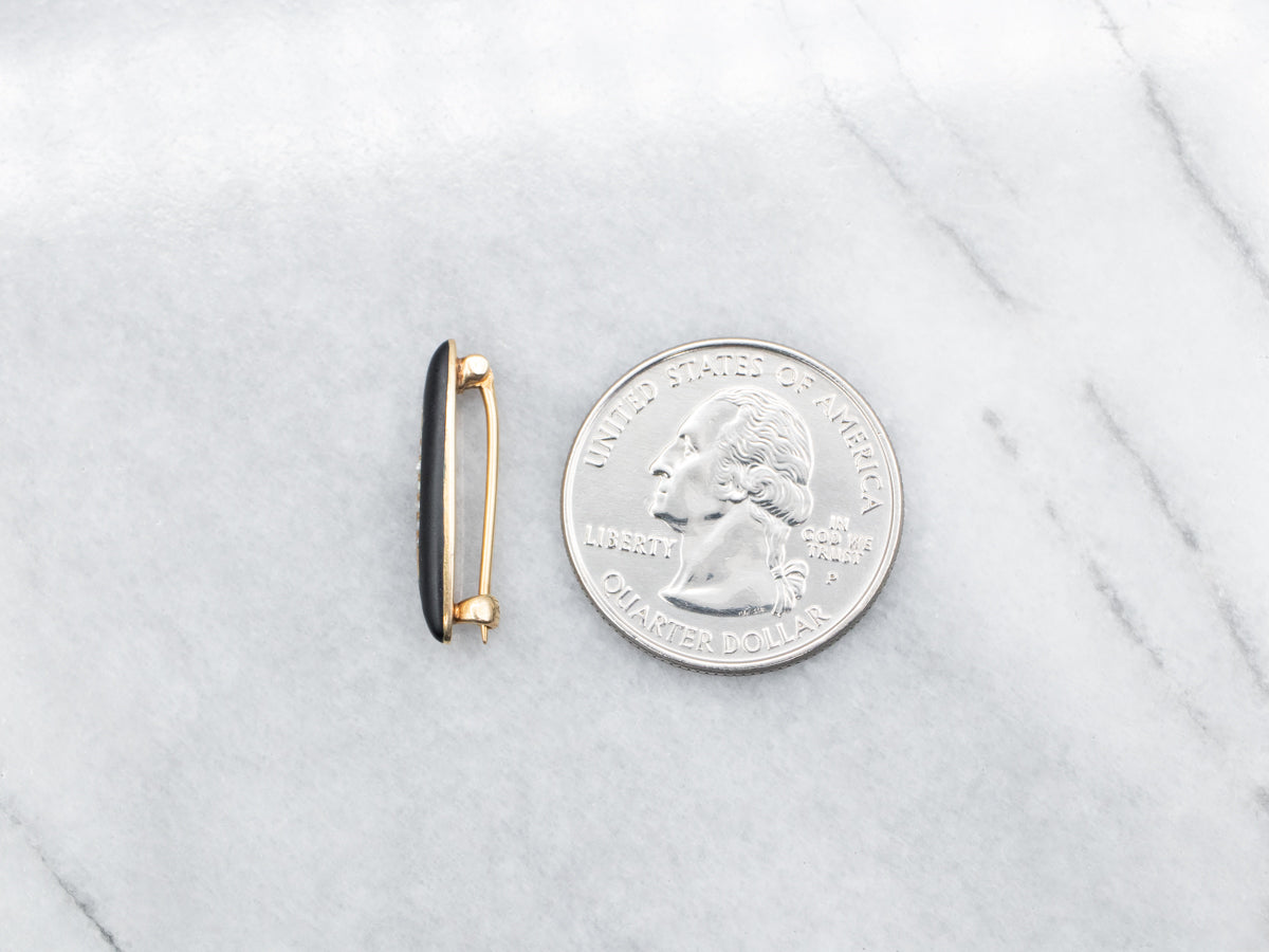 Victorian Black Enamel and Seed Pearl Brooch