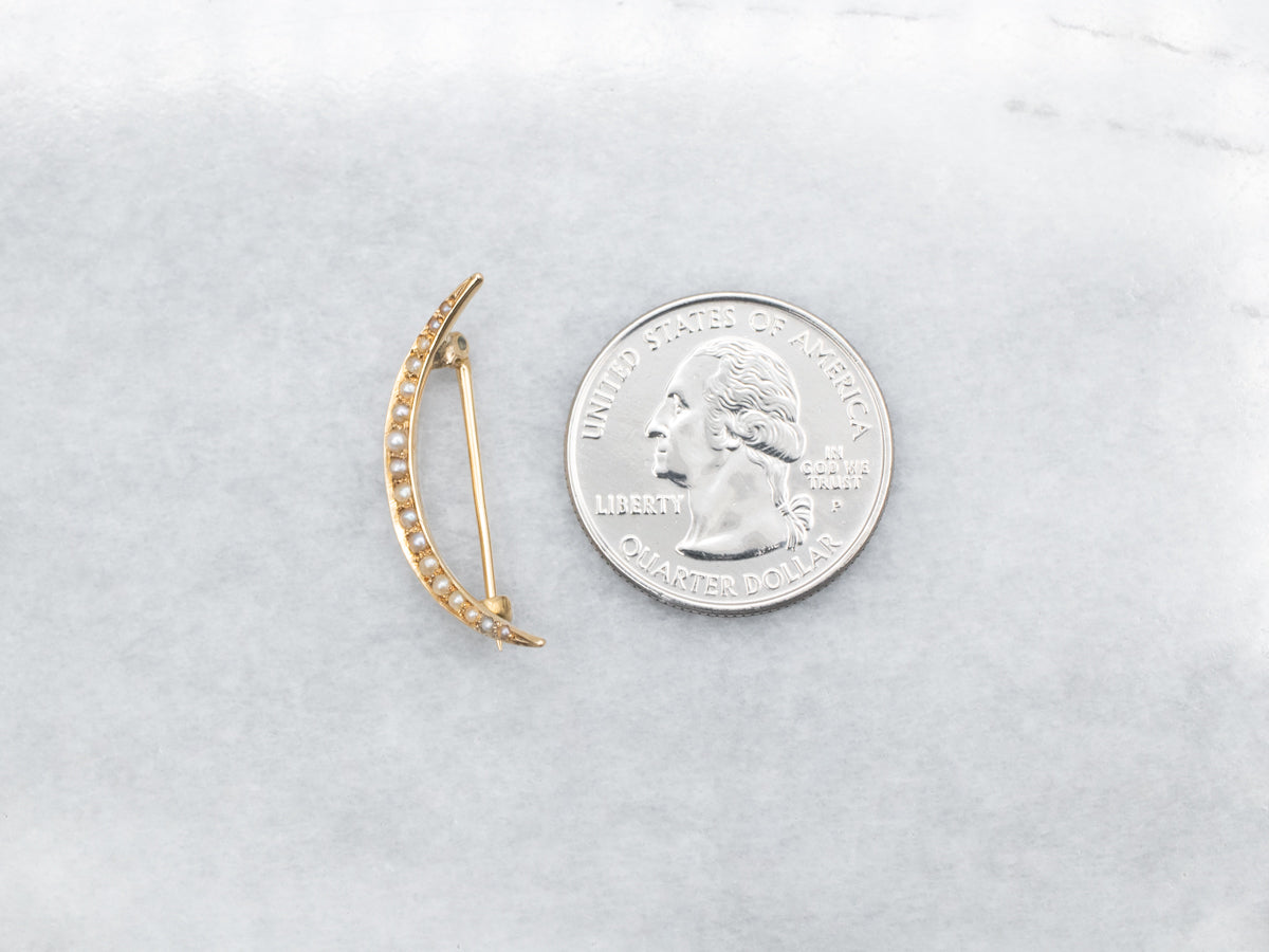 Art Nouveau Era Seed Pearl Crescent Moon Brooch