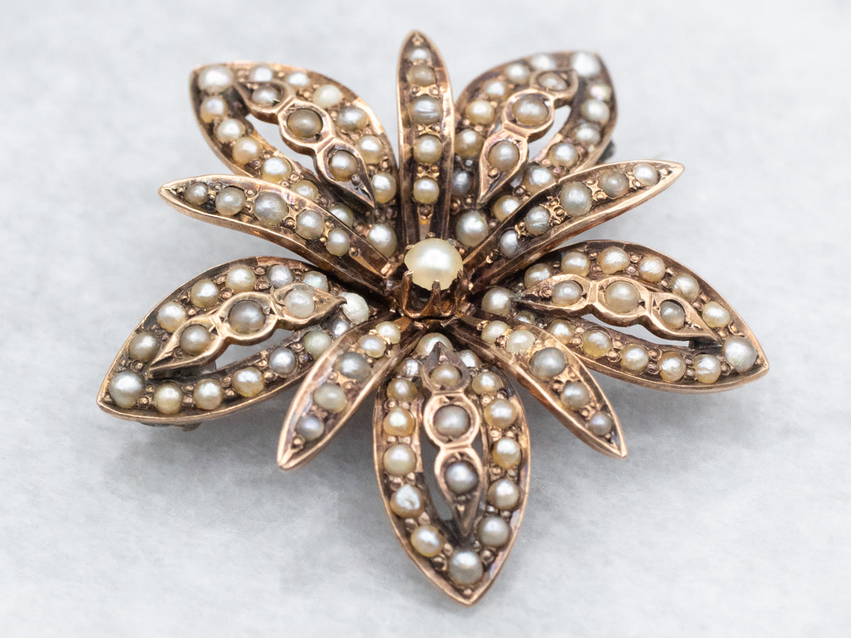 Victorian Seed Pearl Flower Pin
