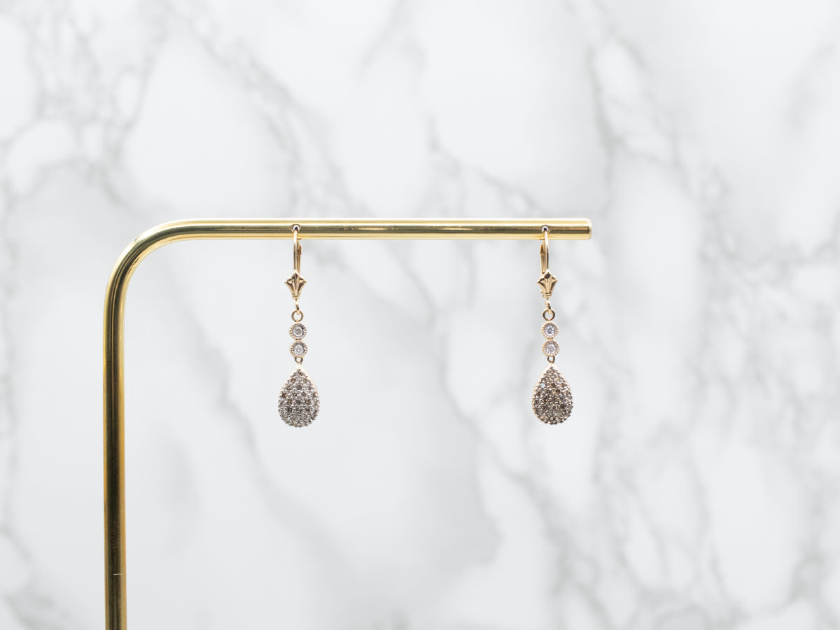 Teardrop Diamond Cluster Drop Earrings
