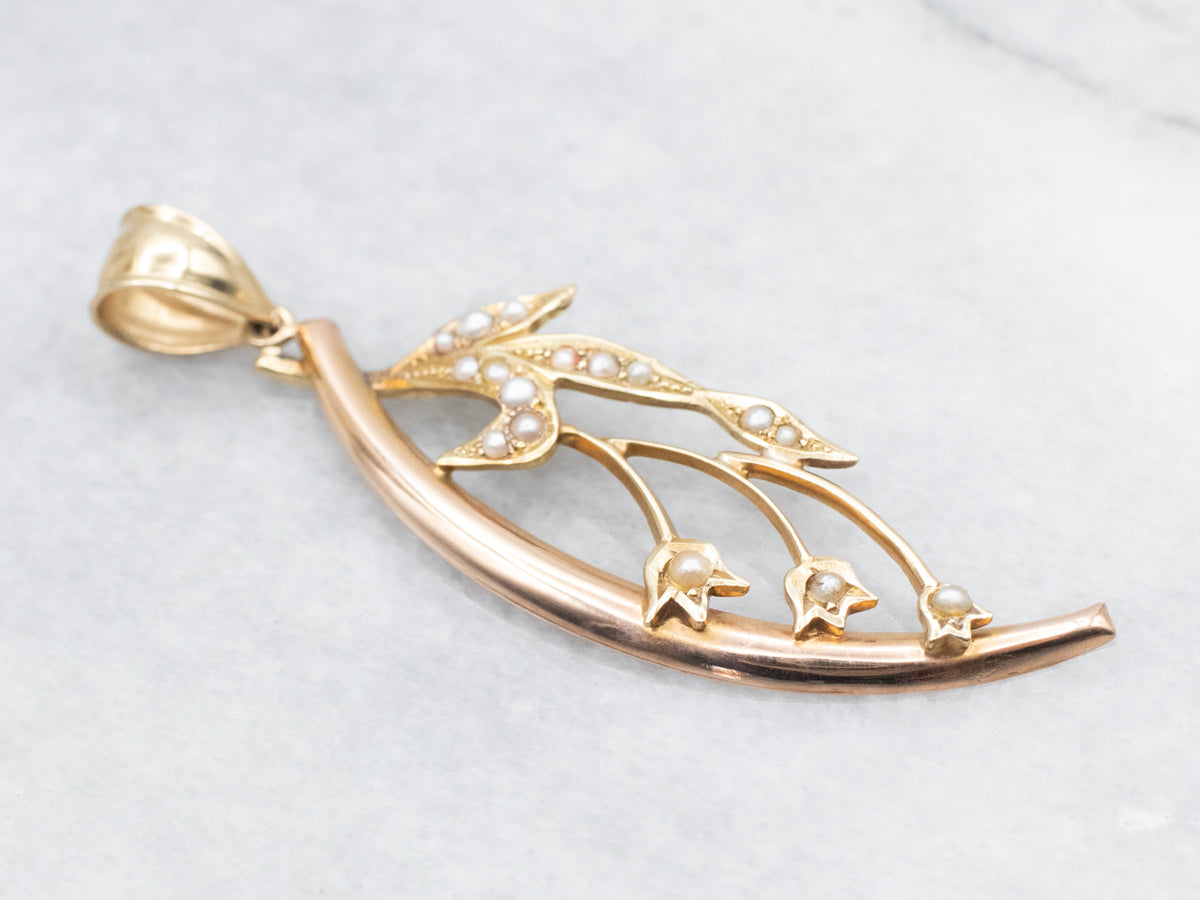 Two Tone Victorian Seed Pearl Flower Pendant