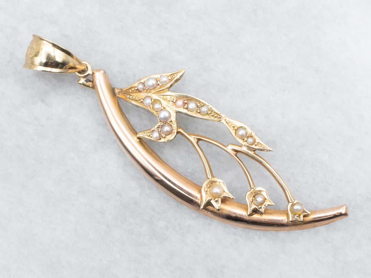 Two Tone Victorian Seed Pearl Flower Pendant