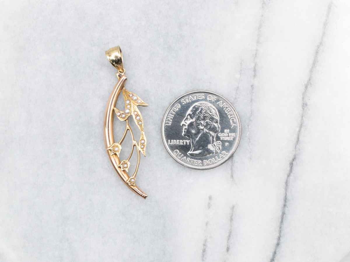 Two Tone Victorian Seed Pearl Flower Pendant