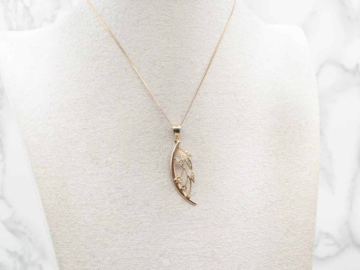 Two Tone Victorian Seed Pearl Flower Pendant