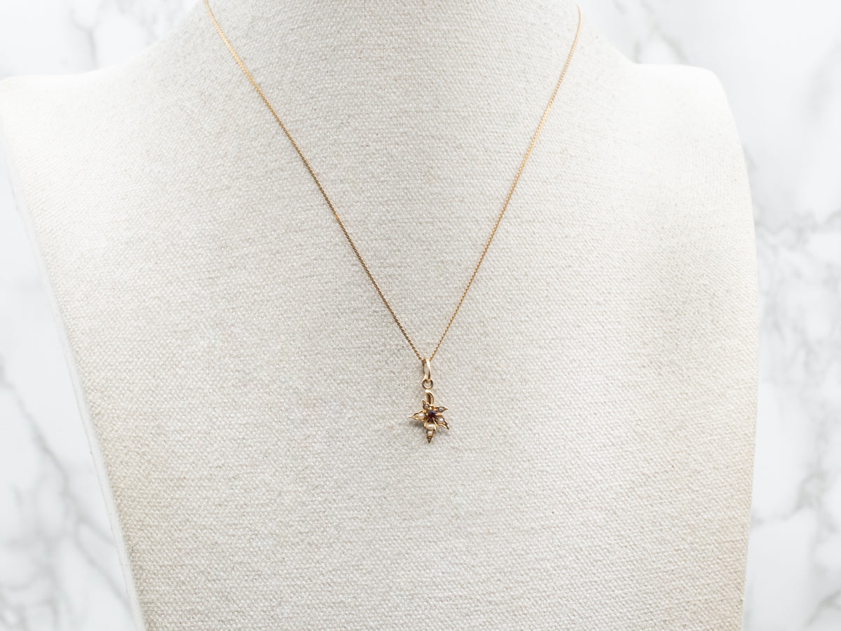 Antique Garnet and Seed Pearl Leaf Pendant