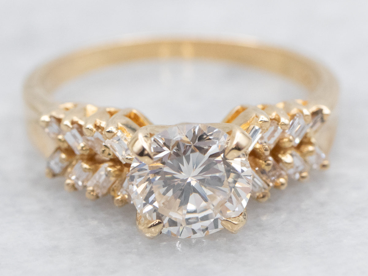 Round Brilliant and Baguette Cut Diamond Engagement Ring
