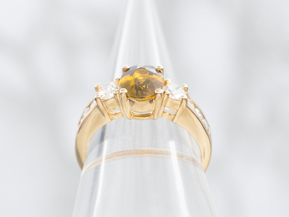 Sphene and Diamond Yellow Gold Ring