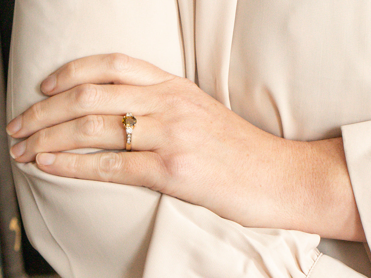 Sphene and Diamond Yellow Gold Ring