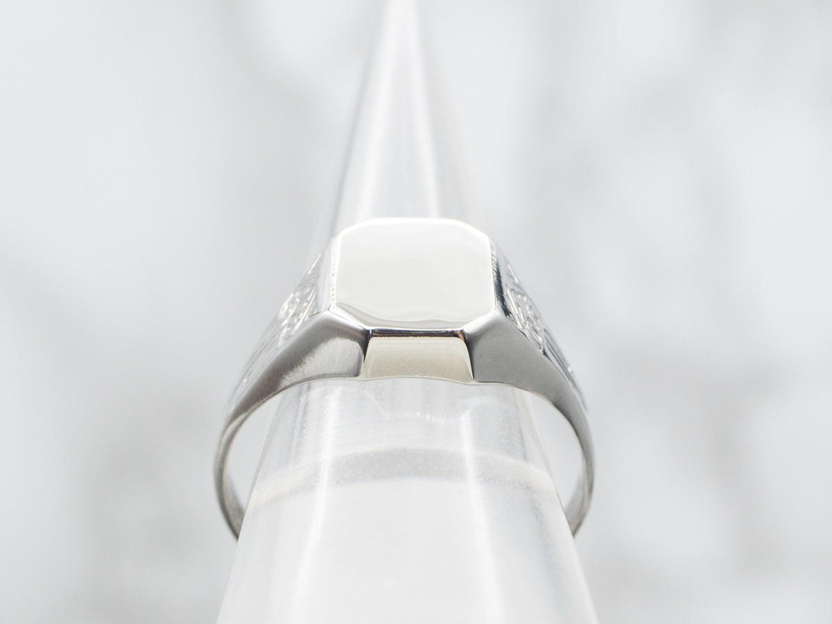 Men's Vintage White Gold Signet Ring