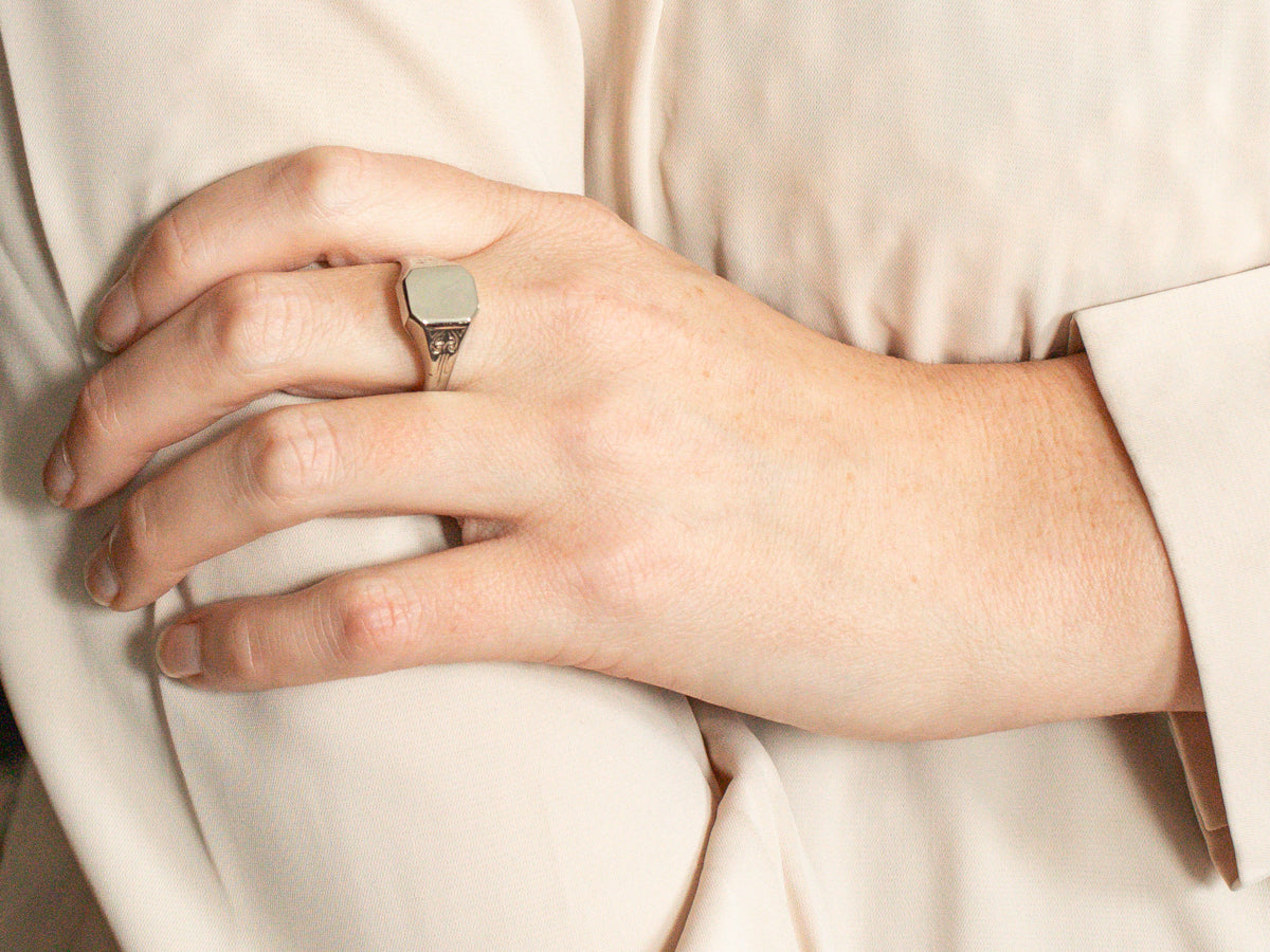 Men's Vintage White Gold Signet Ring