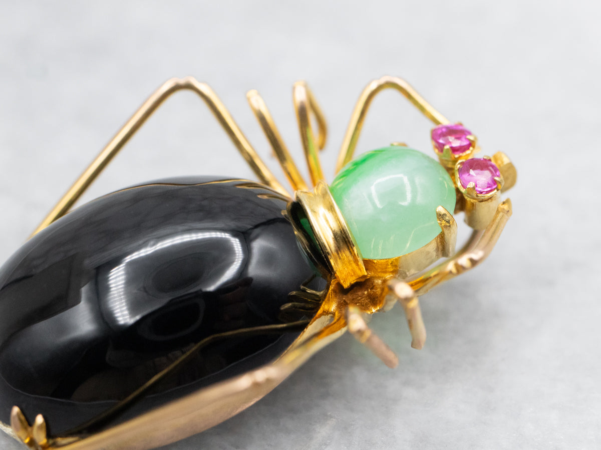 Black Onyx, Jade, and Ruby Bug Pendant