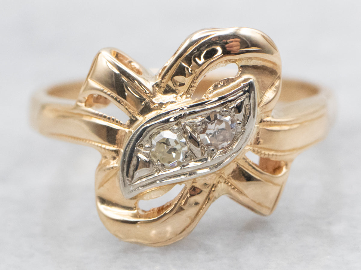 Diamond Rings With Ribbons Retro Two Tone Diamond Ribbon Bow Ring - Market Square Jewelers