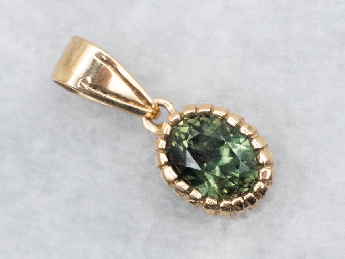 Gold Green Sapphire Solitaire Pendant