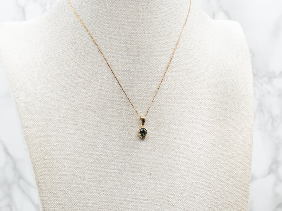 Gold Green Sapphire Solitaire Pendant
