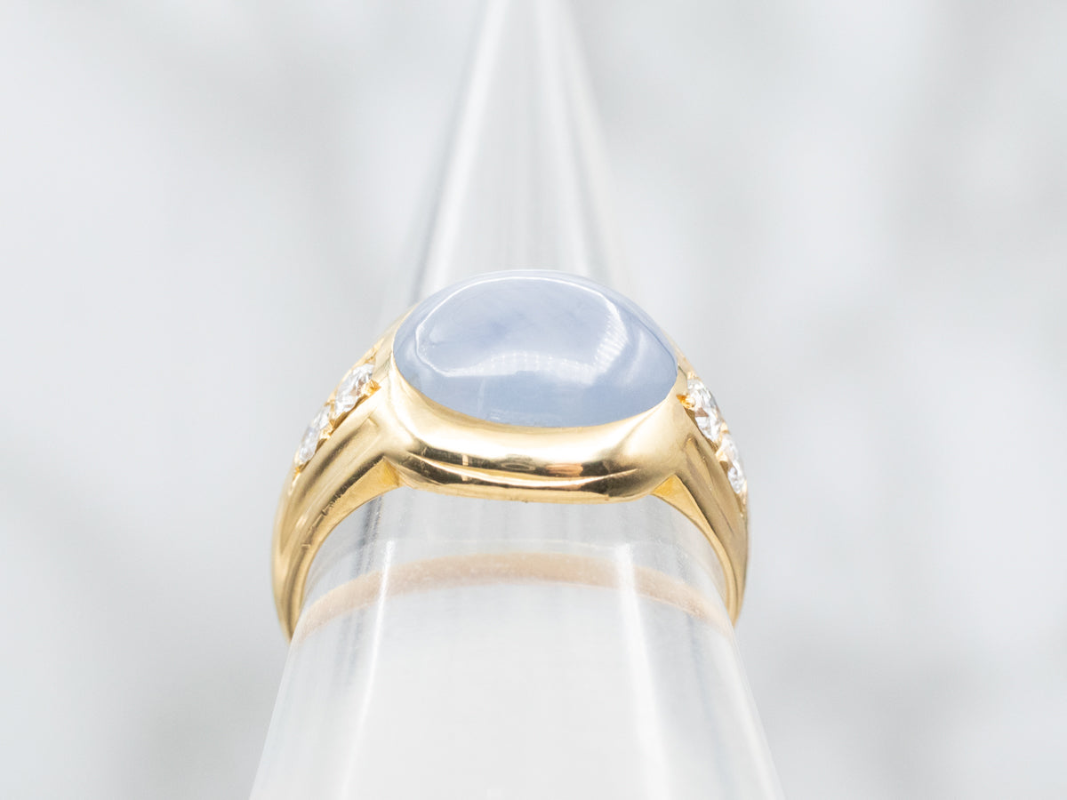 Blue Star Sapphire and Diamond Ring in Polished Gold