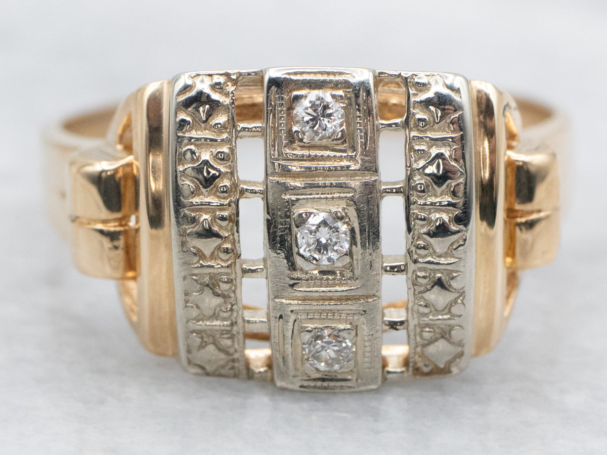 Retro Two Tone Diamond Cocktail Ring