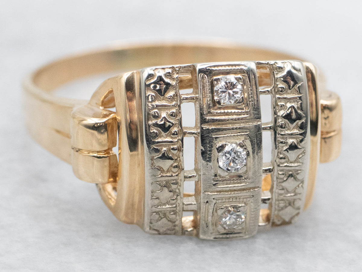 Retro Two Tone Diamond Cocktail Ring