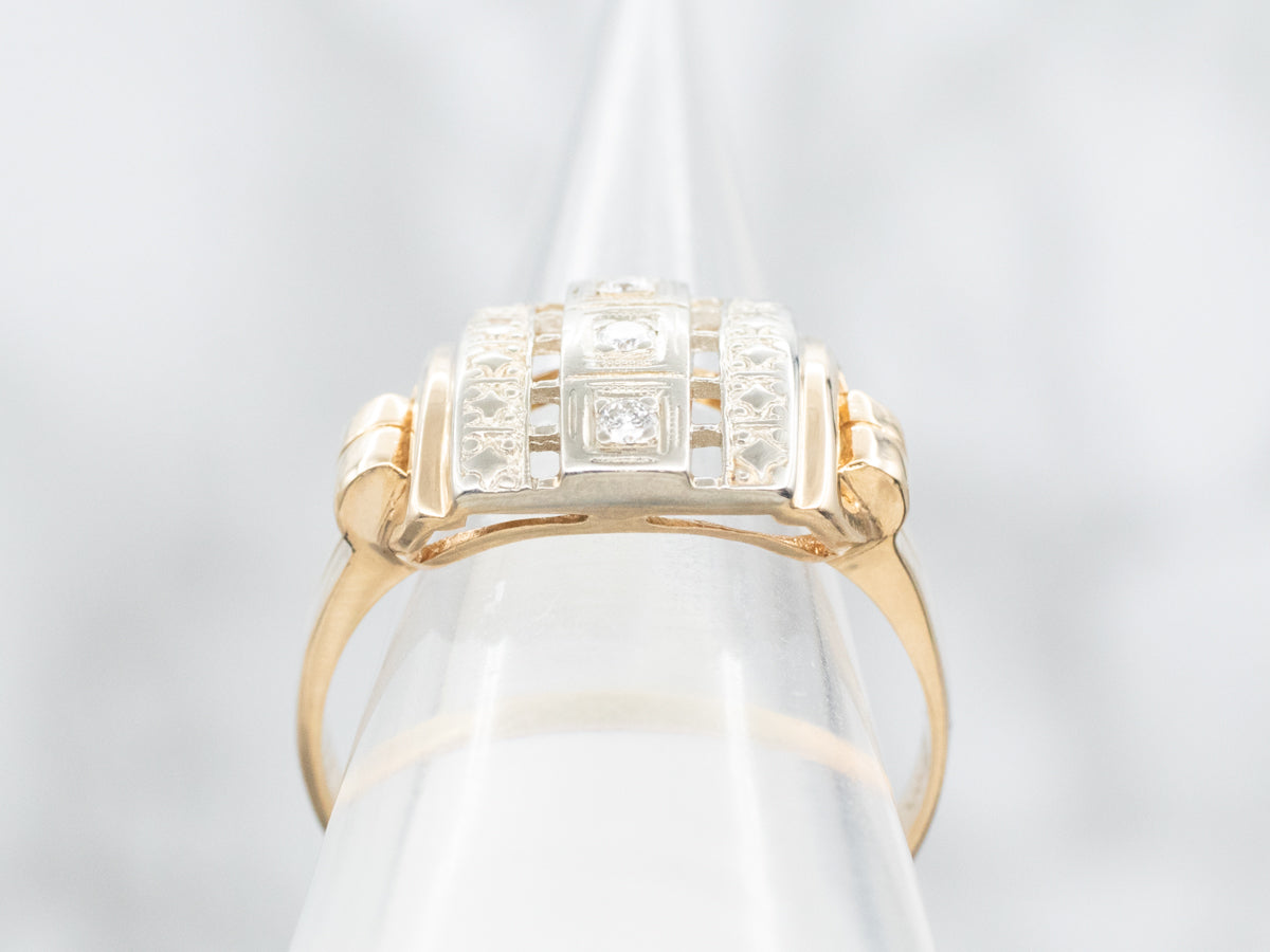 Retro Two Tone Diamond Cocktail Ring