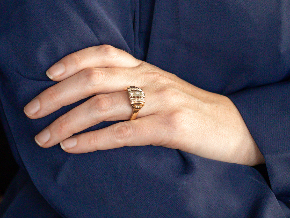 Retro Two Tone Diamond Cocktail Ring