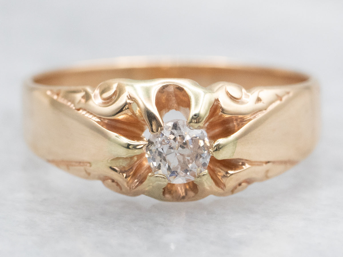 Victorian Belcher Set Old Mine Cut Diamond Solitaire Engagement Ring