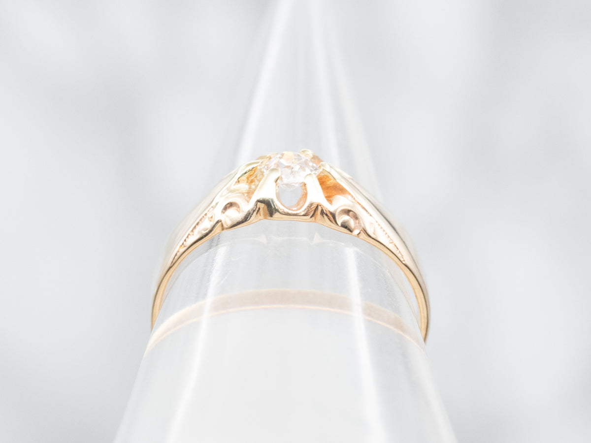 Victorian Belcher Set Old Mine Cut Diamond Solitaire Engagement Ring