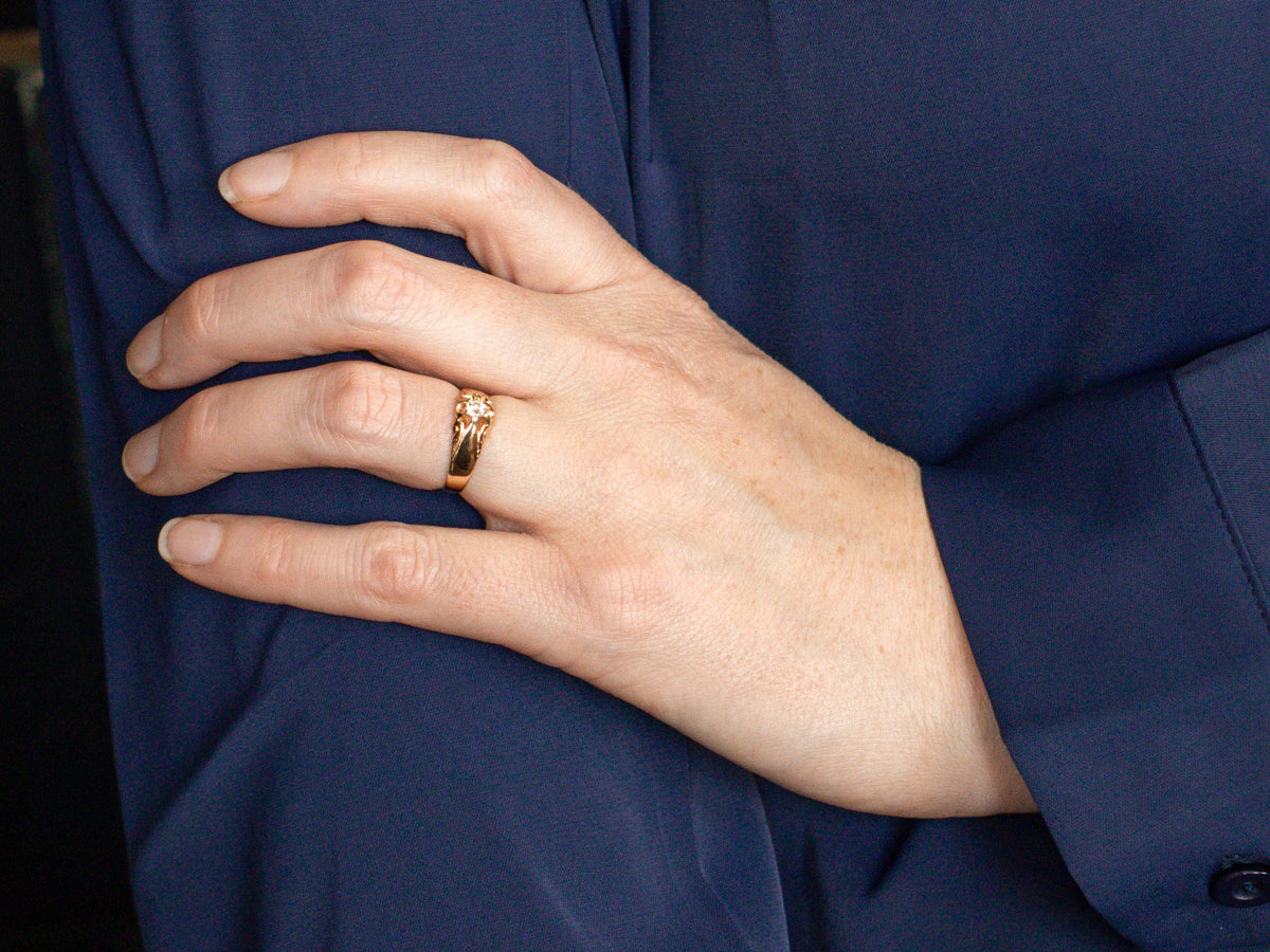 Victorian Belcher Set Old Mine Cut Diamond Solitaire Engagement Ring