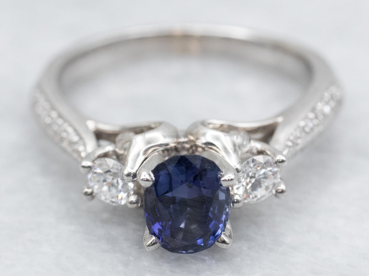 High Profile Sapphire and Diamond Engagement Ring
