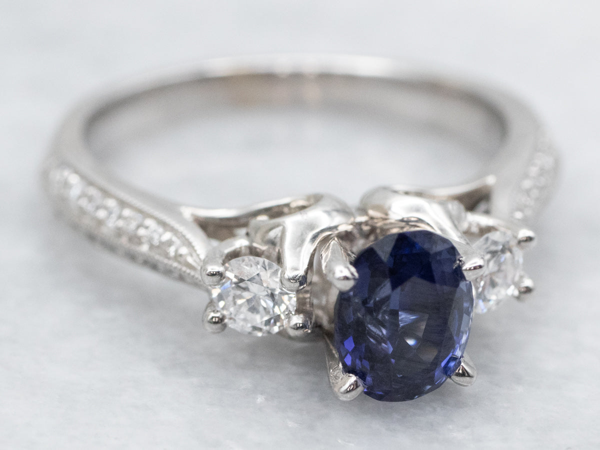 High Profile Sapphire and Diamond Engagement Ring