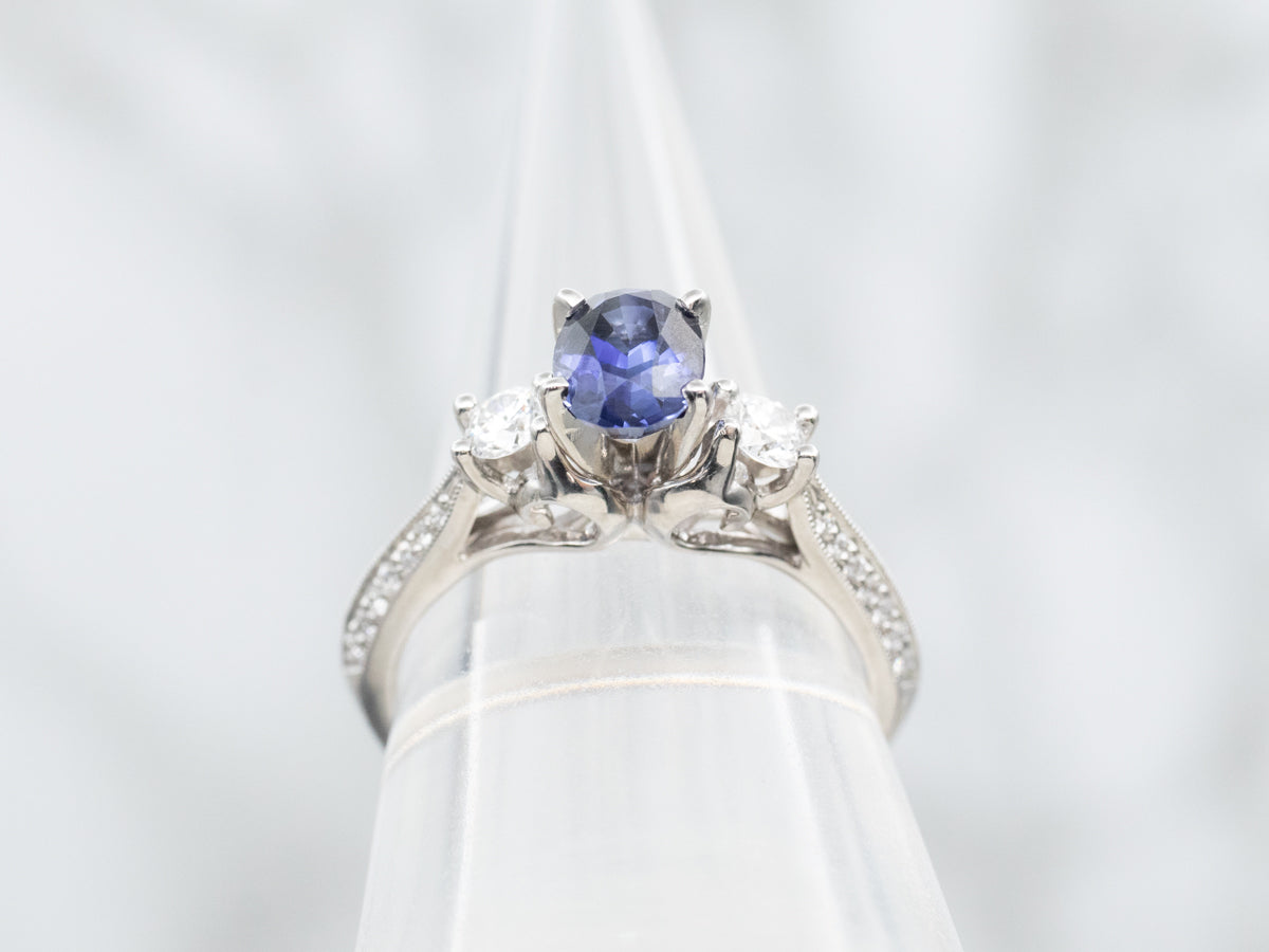 High Profile Sapphire and Diamond Engagement Ring