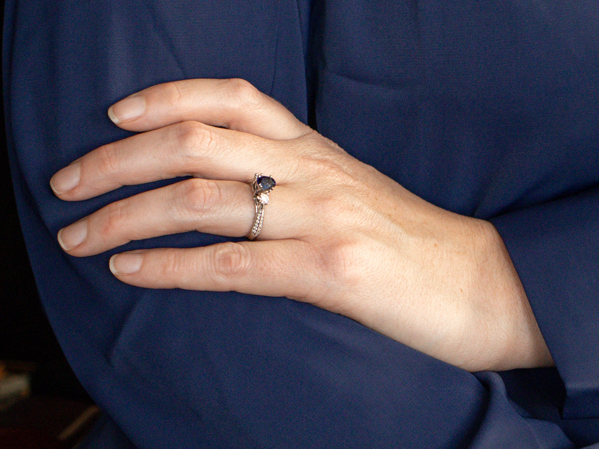 High Profile Sapphire and Diamond Engagement Ring