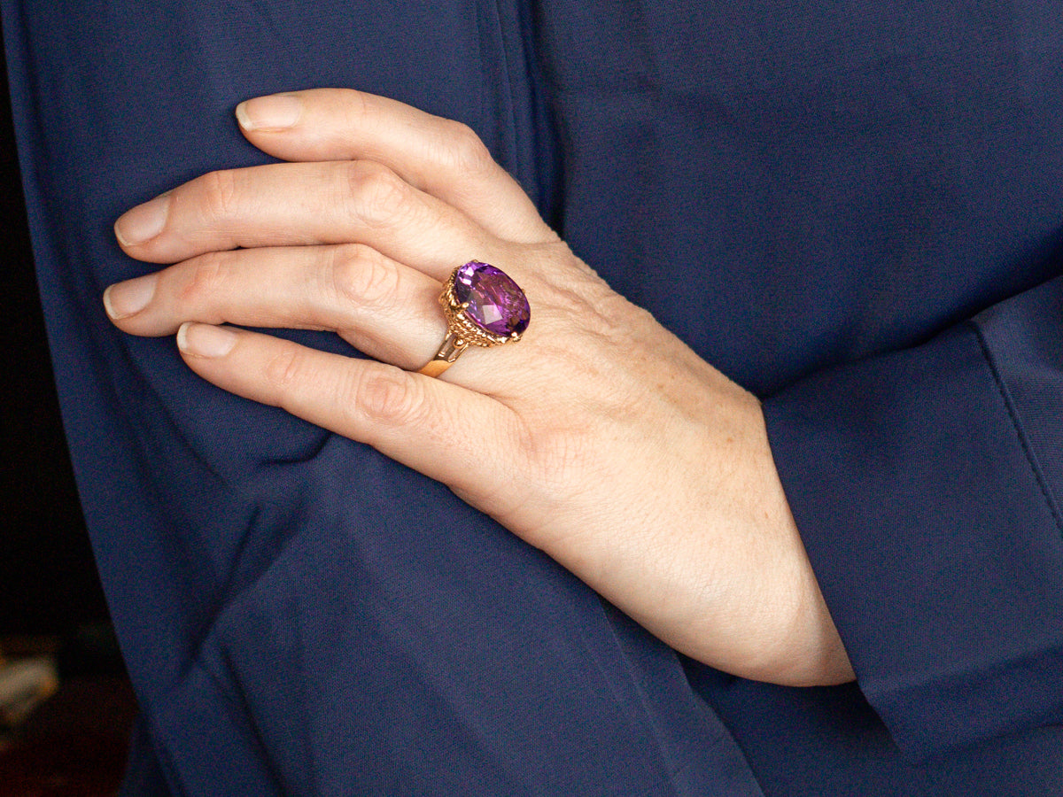 Amethyst Cocktail Ring in a Rope Twist Setting