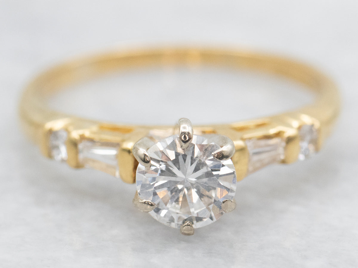 Round Brilliant and Baguette Cut Diamond Engagement Ring