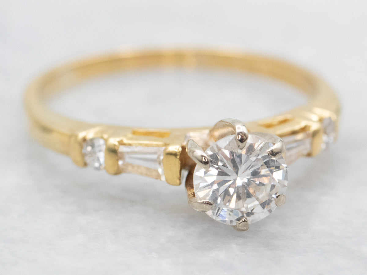 Round Brilliant and Baguette Cut Diamond Engagement Ring