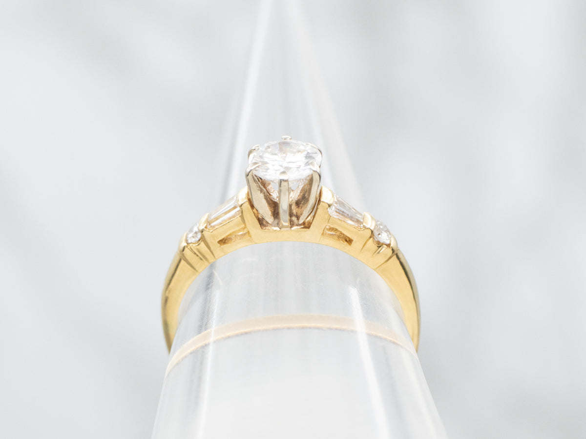 Round Brilliant and Baguette Cut Diamond Engagement Ring