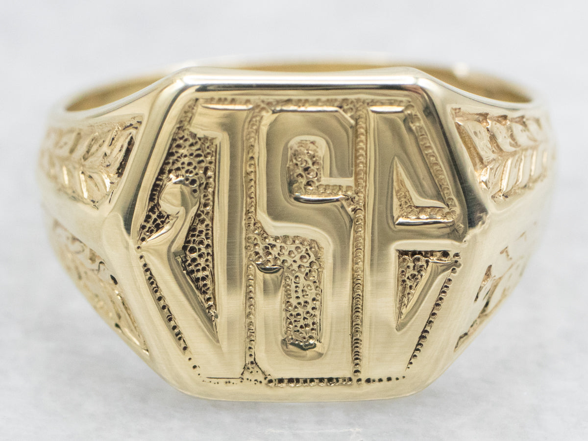 Antique Green Gold "JSE" Monogrammed Men's Signet Ring