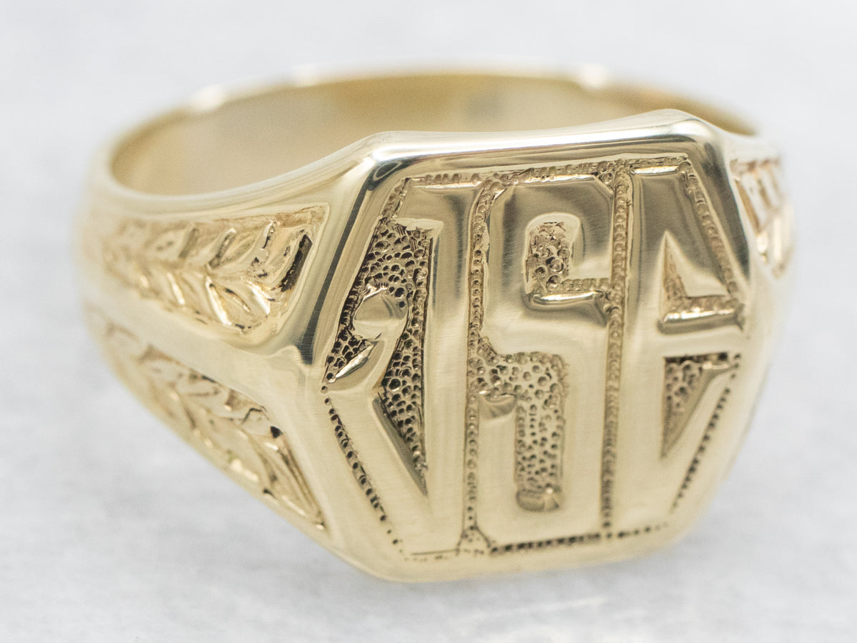 Antique Green Gold "JSE" Monogrammed Men's Signet Ring