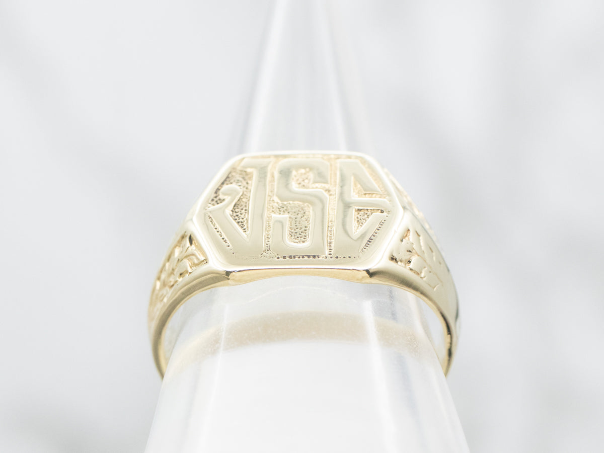 Antique Green Gold "JSE" Monogrammed Men's Signet Ring