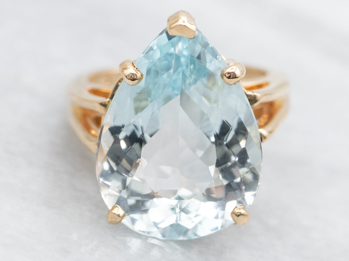 Teardrop Natural Blue Topaz Cocktail Ring
