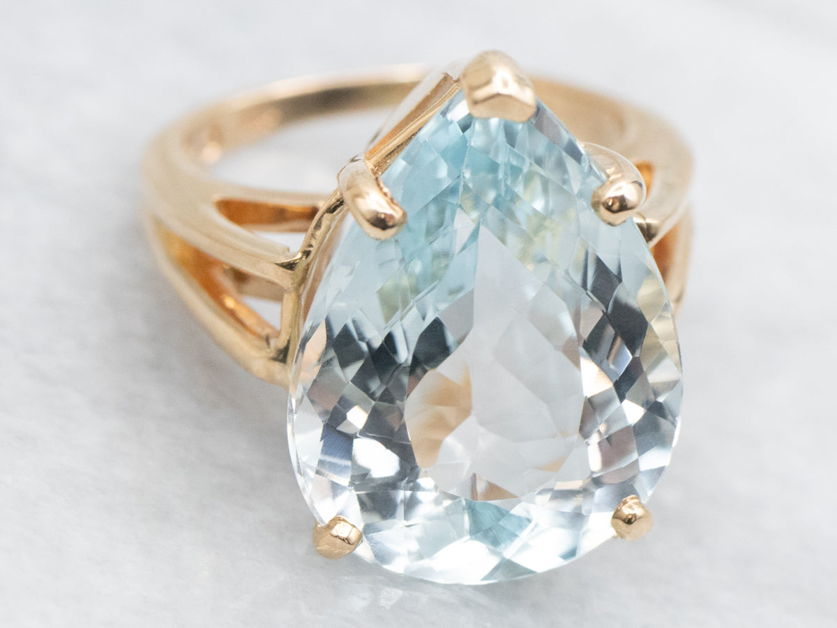 Teardrop Natural Blue Topaz Cocktail Ring