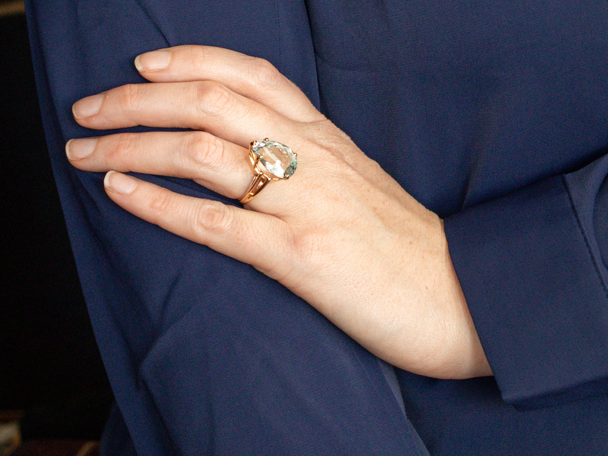 Teardrop Natural Blue Topaz Cocktail Ring