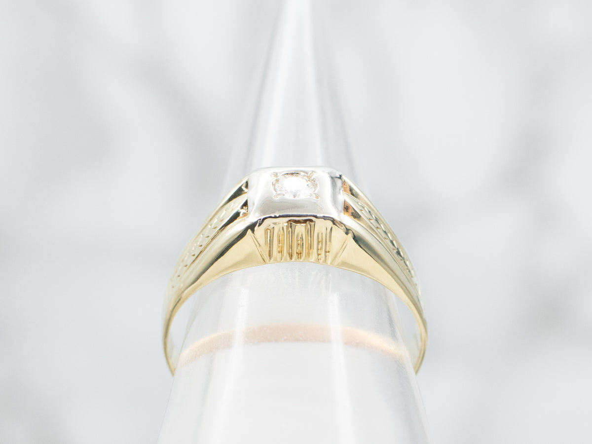 Men's Retro Two Tone Diamond Solitaire Ring