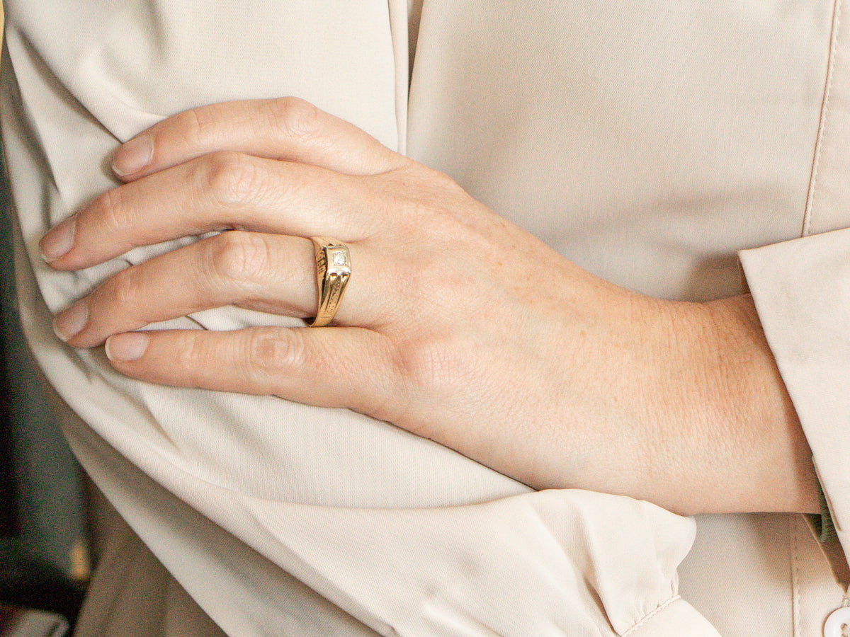 Men's Retro Two Tone Diamond Solitaire Ring