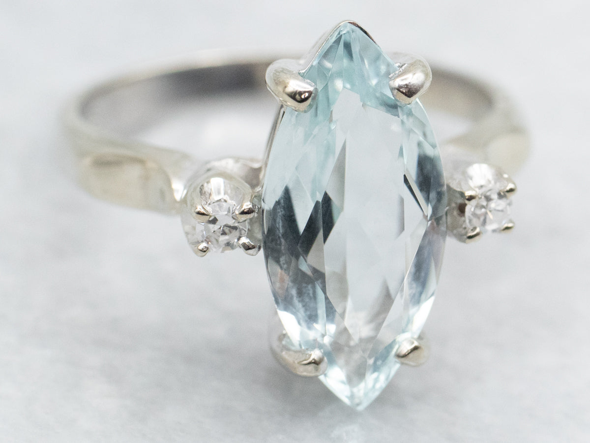 Marquise Cut Aquamarine and Diamond Ring
