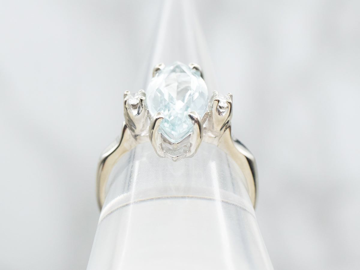 Marquise Cut Aquamarine and Diamond Ring