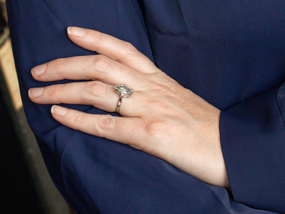 Marquise Cut Aquamarine and Diamond Ring