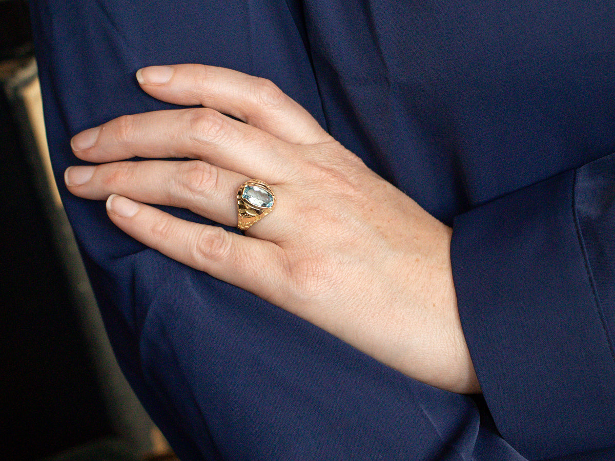 Antique Art Nouveau Aquamarine Solitaire Ring