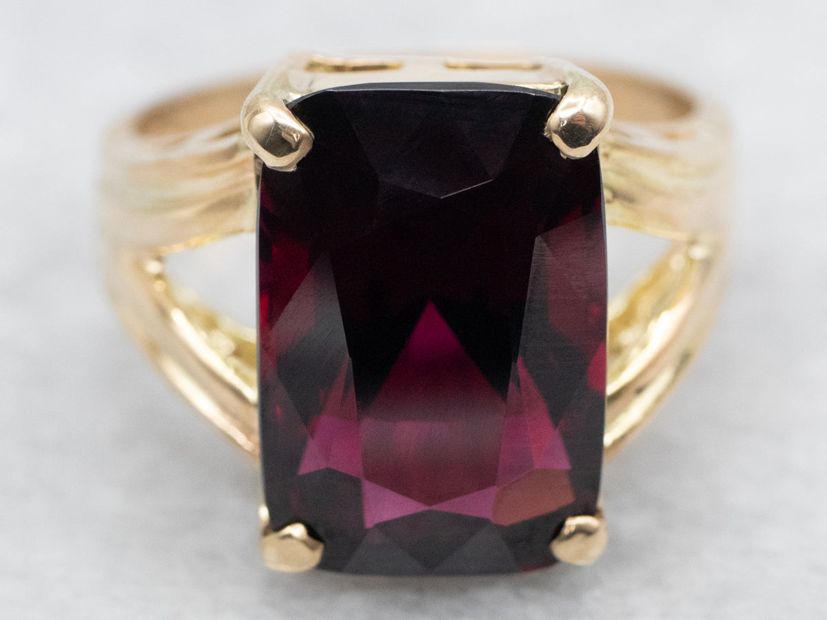 Rhodolite Garnet Solitaire Split Shank Ring