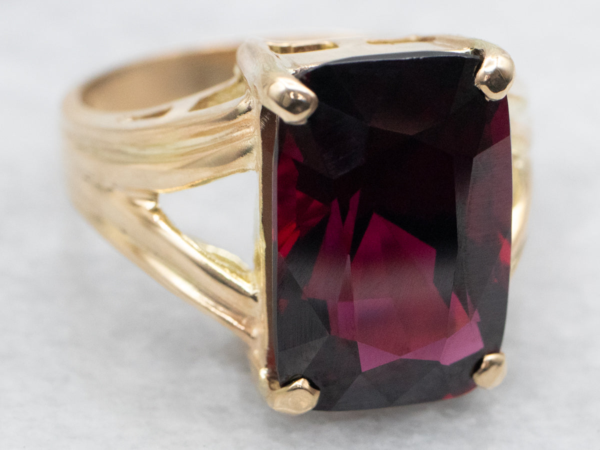 Rhodolite Garnet Solitaire Split Shank Ring